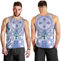 Hawaii Violet Palaka Men Tank Top With Tapa Pattern Tropical Flowers - Polynesian Pride