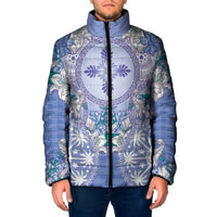 Hawaii Violet Palaka Padded Jacket With Tapa Pattern Tropical Flowers LT05 Men Violet - Polynesian Pride