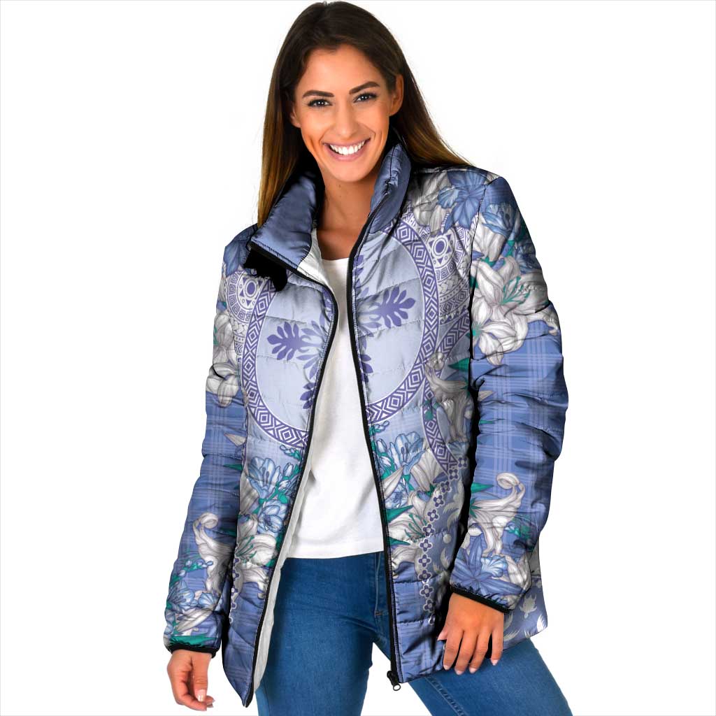 Hawaii Violet Palaka Padded Jacket With Tapa Pattern Tropical Flowers LT05 Women Violet - Polynesian Pride