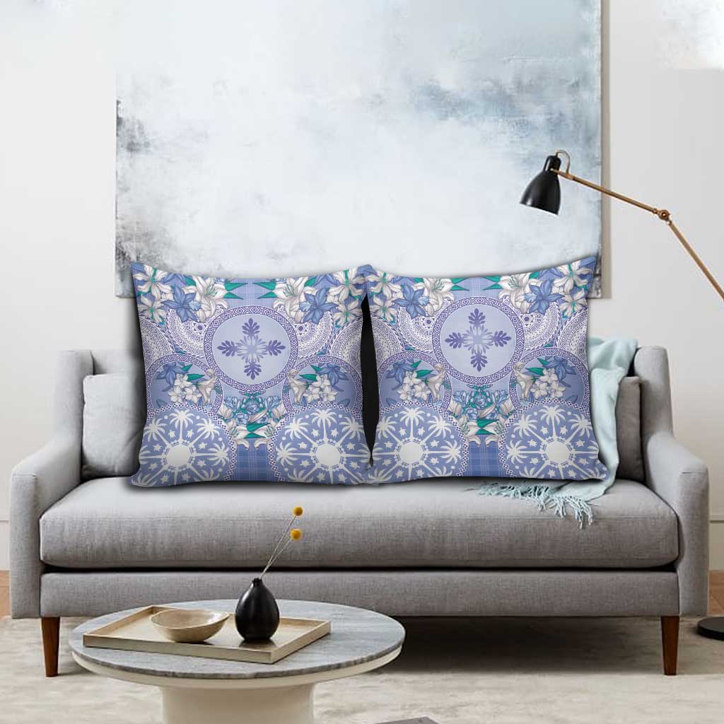 Hawaii Violet Palaka Pillow Cover With Tapa Pattern Tropical Flowers - Polynesian Pride