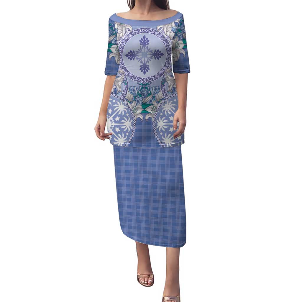 Hawaii Violet Palaka Puletasi With Tapa Pattern Tropical Flowers LT05 Long Dress Violet - Polynesian Pride