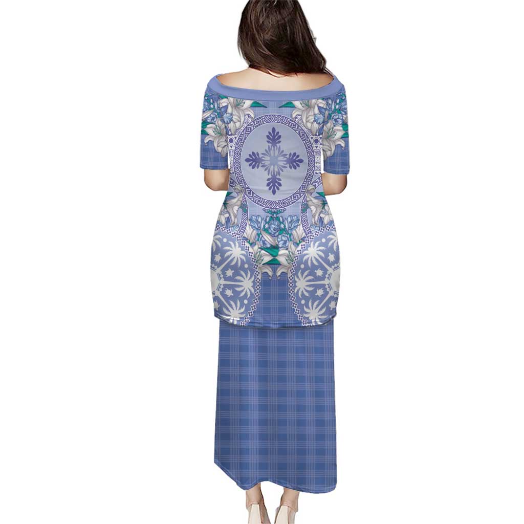 Hawaii Violet Palaka Puletasi With Tapa Pattern Tropical Flowers LT05 - Polynesian Pride