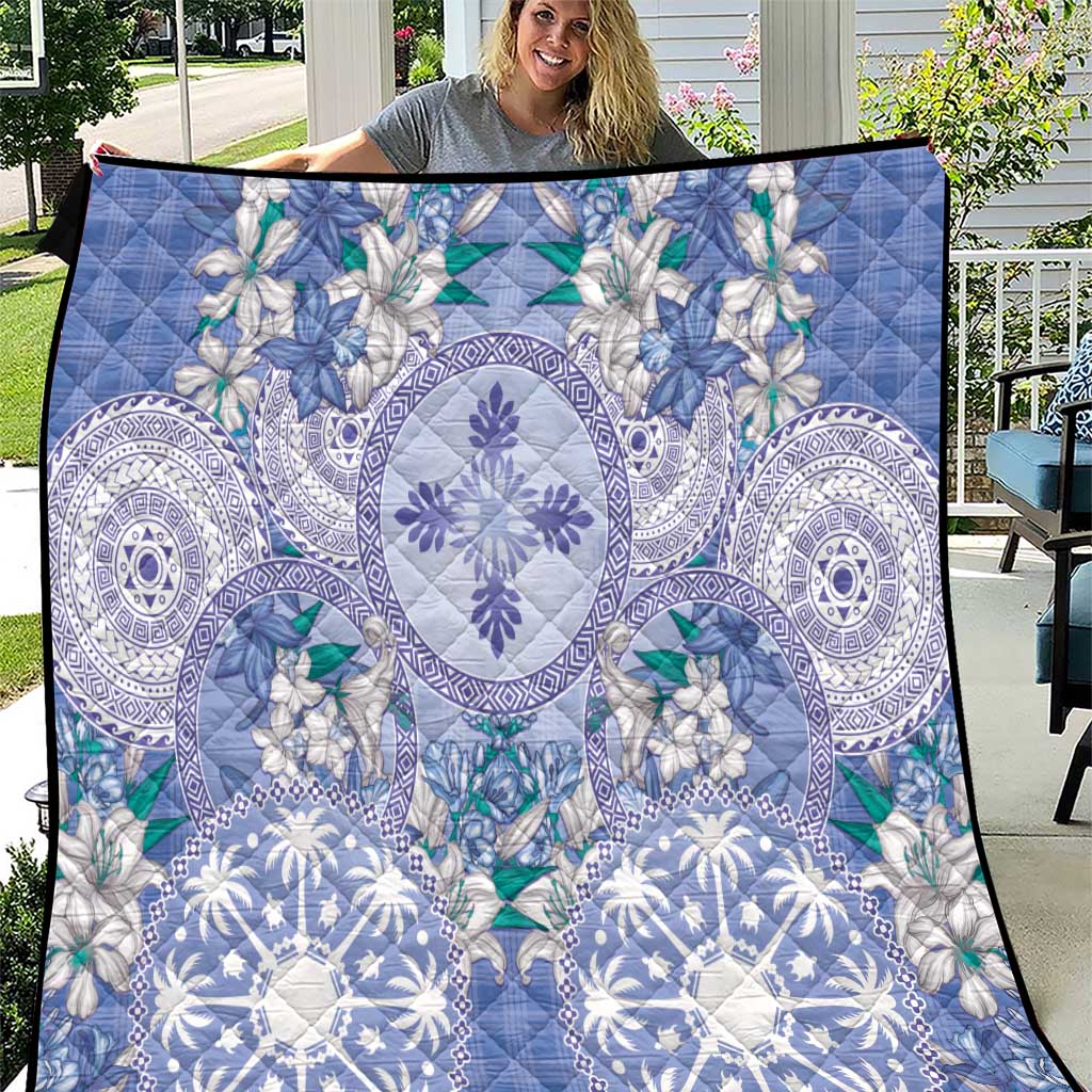 Hawaii Violet Palaka Quilt With Tapa Pattern Tropical Flowers - Polynesian Pride
