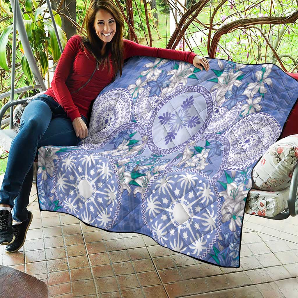 Hawaii Violet Palaka Quilt With Tapa Pattern Tropical Flowers - Polynesian Pride