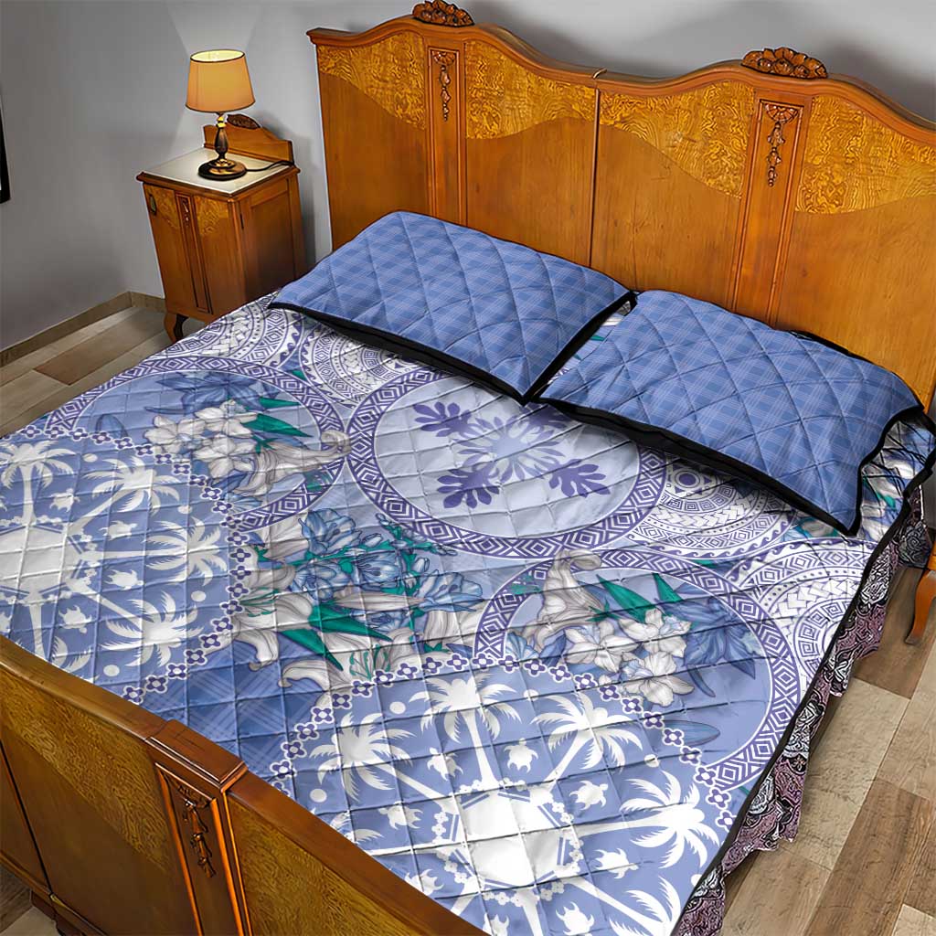 Hawaii Violet Palaka Quilt Bed Set With Tapa Pattern Tropical Flowers - Polynesian Pride