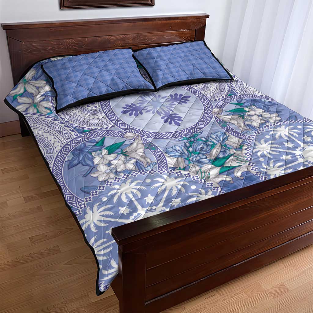Hawaii Violet Palaka Quilt Bed Set With Tapa Pattern Tropical Flowers - Polynesian Pride