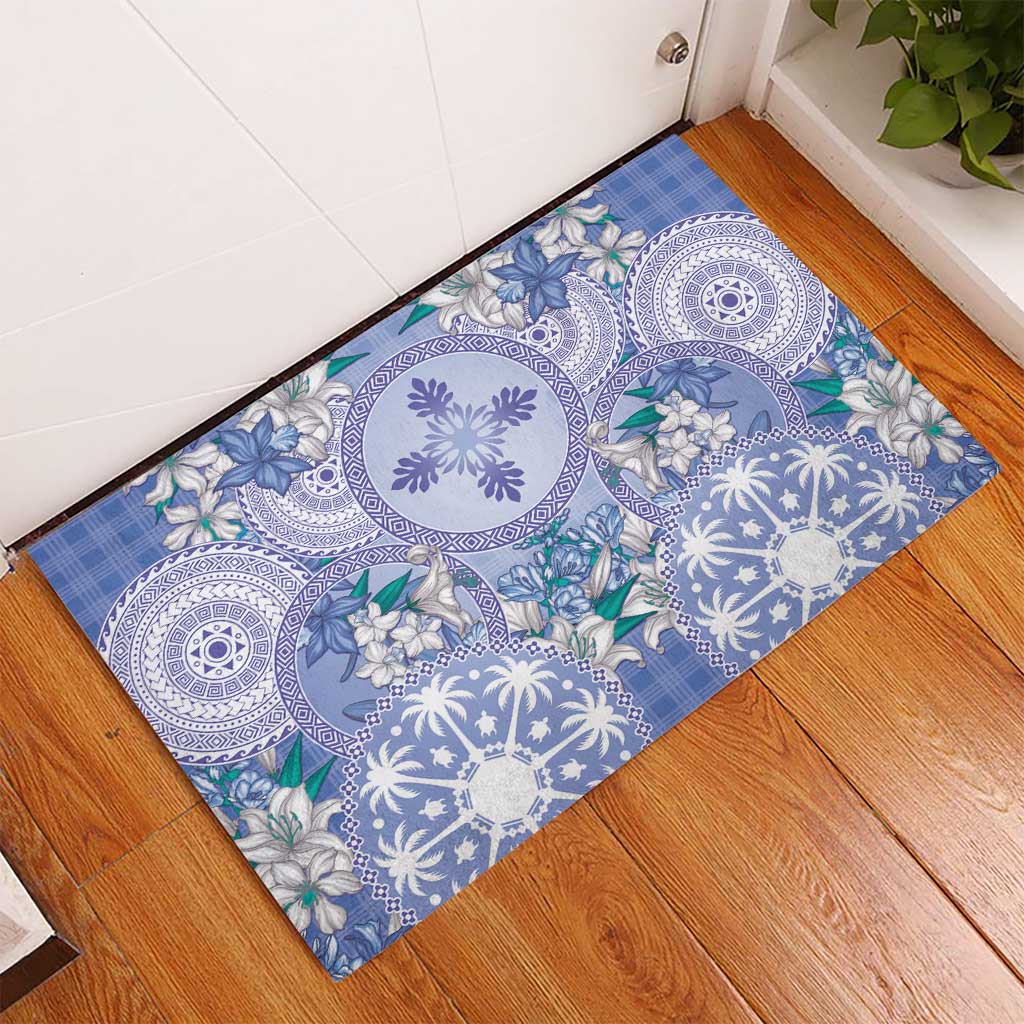 Hawaii Violet Palaka Rubber Doormat With Tapa Pattern Tropical Flowers LT05 - Polynesian Pride