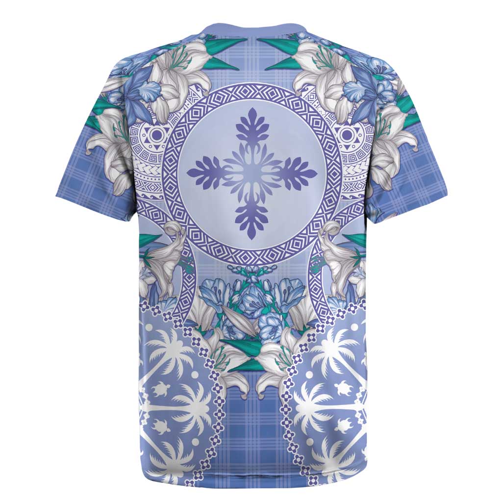 Hawaii Violet Palaka Rugby Jersey With Tapa Pattern Tropical Flowers - Polynesian Pride