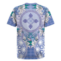 Hawaii Violet Palaka Rugby Jersey With Tapa Pattern Tropical Flowers - Polynesian Pride