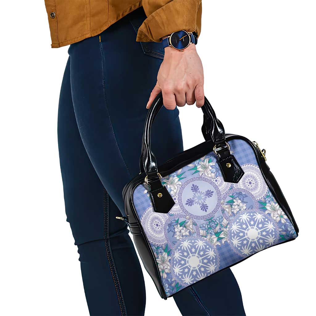 Hawaii Violet Palaka Shoulder Handbag With Tapa Pattern Tropical Flowers LT05 - Polynesian Pride