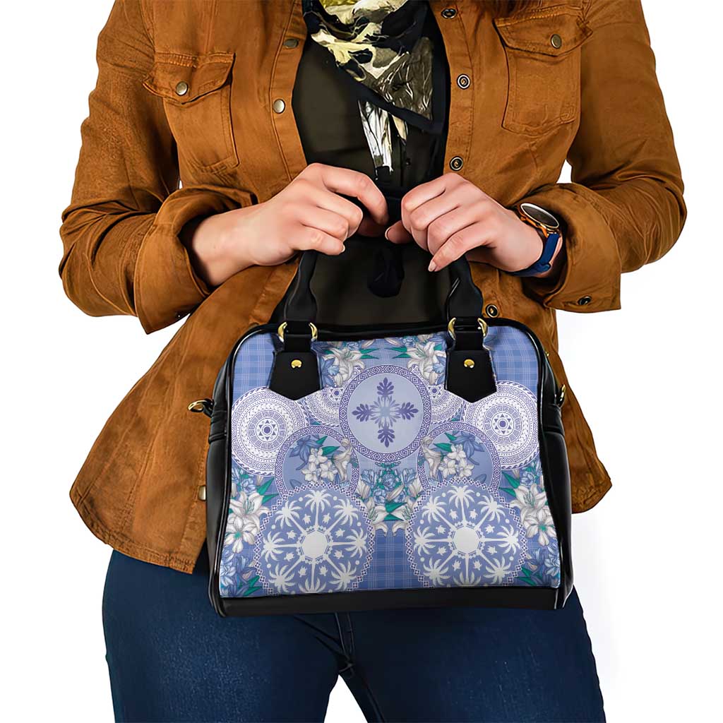 Hawaii Violet Palaka Shoulder Handbag With Tapa Pattern Tropical Flowers LT05 - Polynesian Pride