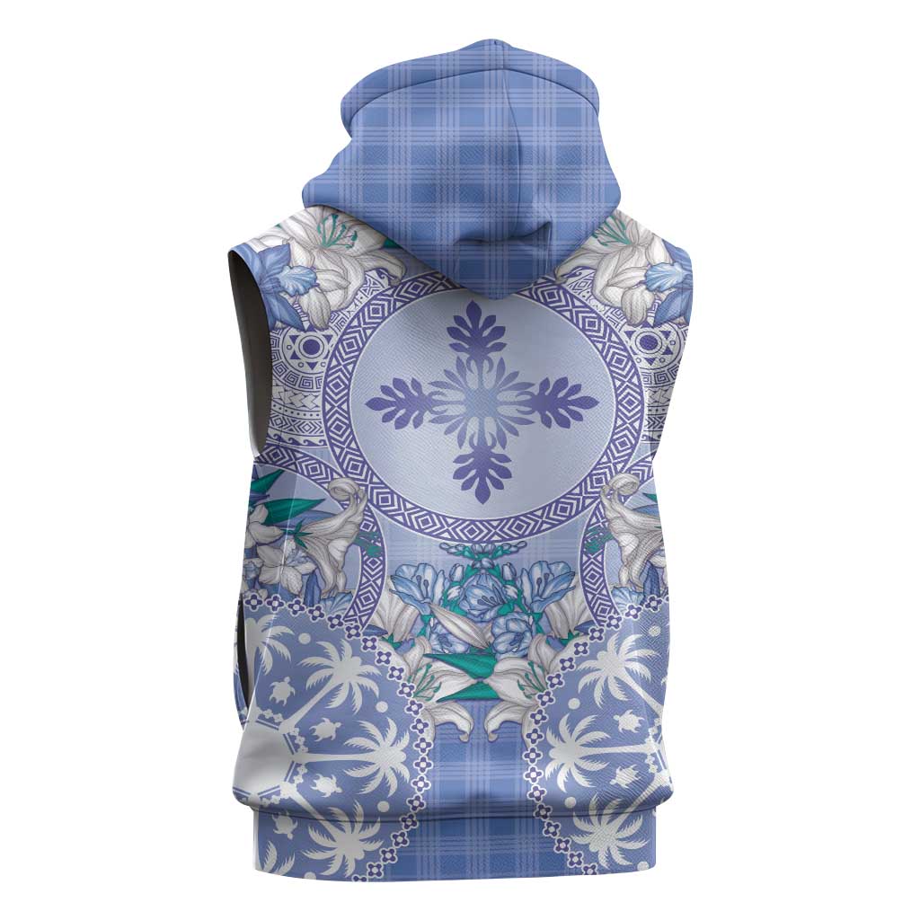 Hawaii Violet Palaka Sleeveless Hoodie With Tapa Pattern Tropical Flowers LT05 - Polynesian Pride
