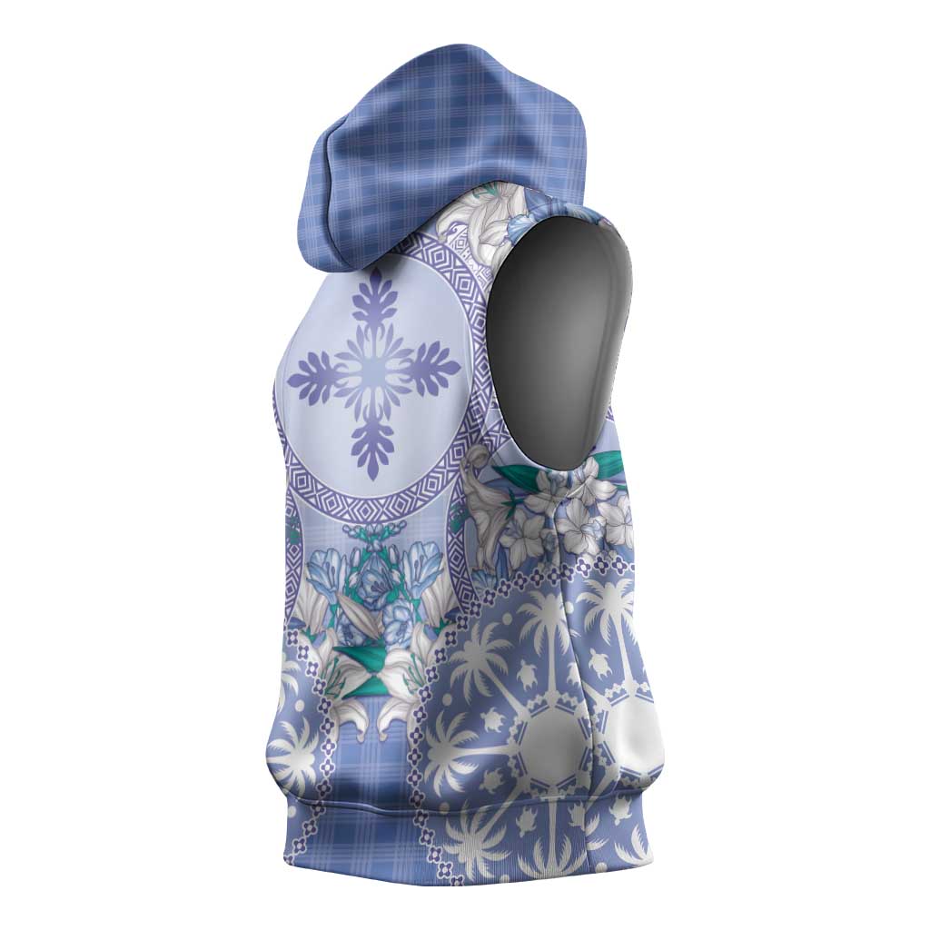 Hawaii Violet Palaka Sleeveless Hoodie With Tapa Pattern Tropical Flowers LT05 - Polynesian Pride
