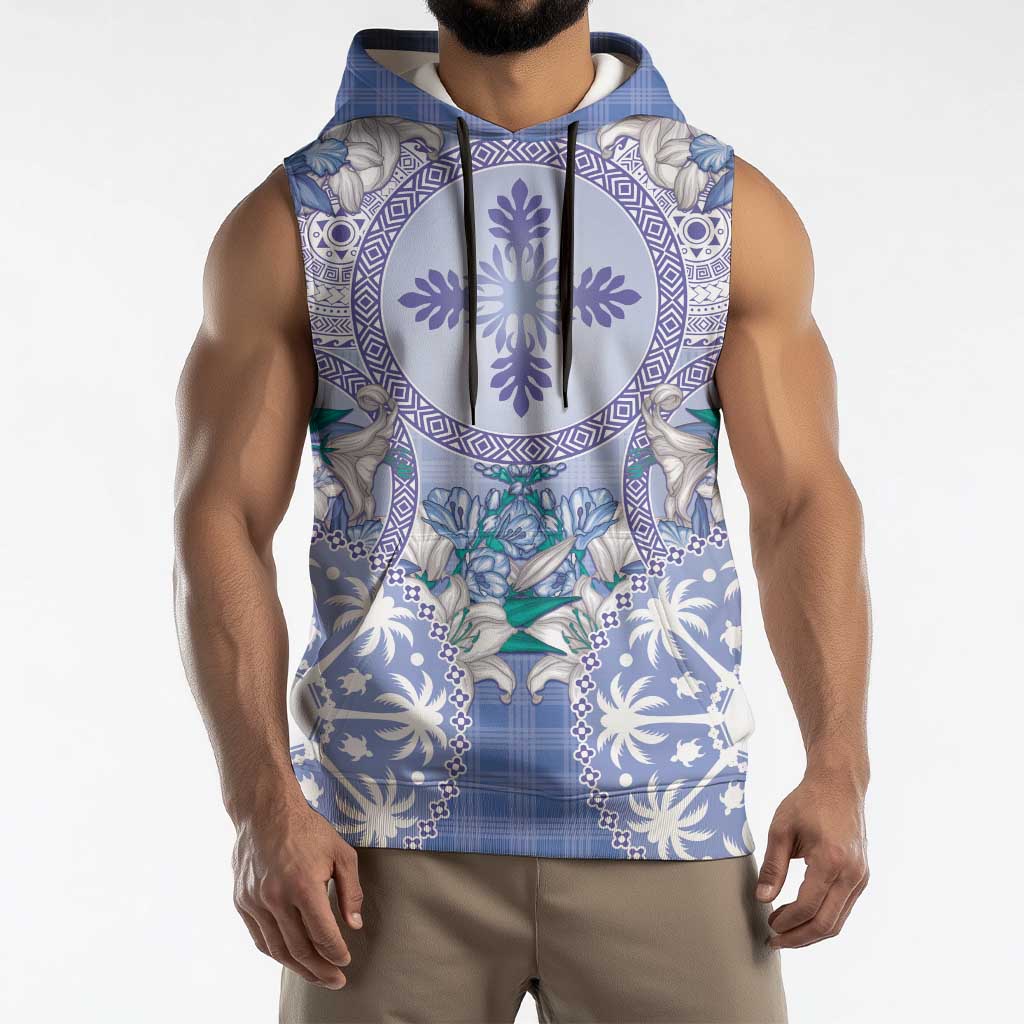 Hawaii Violet Palaka Sleeveless Hoodie With Tapa Pattern Tropical Flowers LT05 - Polynesian Pride