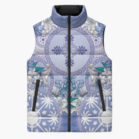 Hawaii Violet Palaka Sleeveless Puffer Jacket With Tapa Pattern Tropical Flowers LT05 Unisex Violet - Polynesian Pride