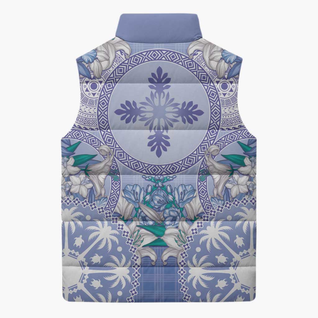 Hawaii Violet Palaka Sleeveless Puffer Jacket With Tapa Pattern Tropical Flowers LT05 - Polynesian Pride