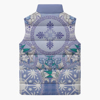 Hawaii Violet Palaka Sleeveless Puffer Jacket With Tapa Pattern Tropical Flowers LT05 - Polynesian Pride