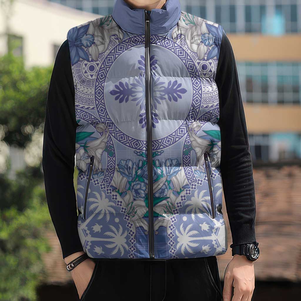 Hawaii Violet Palaka Sleeveless Puffer Jacket With Tapa Pattern Tropical Flowers LT05 - Polynesian Pride