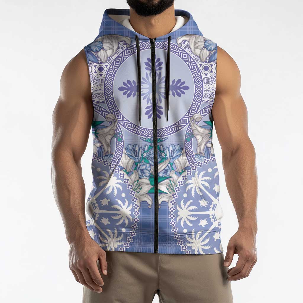 Hawaii Violet Palaka Sleeveless Zip Hoodie With Tapa Pattern Tropical Flowers LT05 - Polynesian Pride
