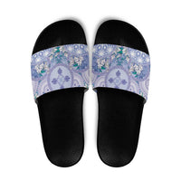 Hawaii Violet Palaka Slide Sandals With Tapa Pattern Tropical Flowers LT05 Violet - Polynesian Pride