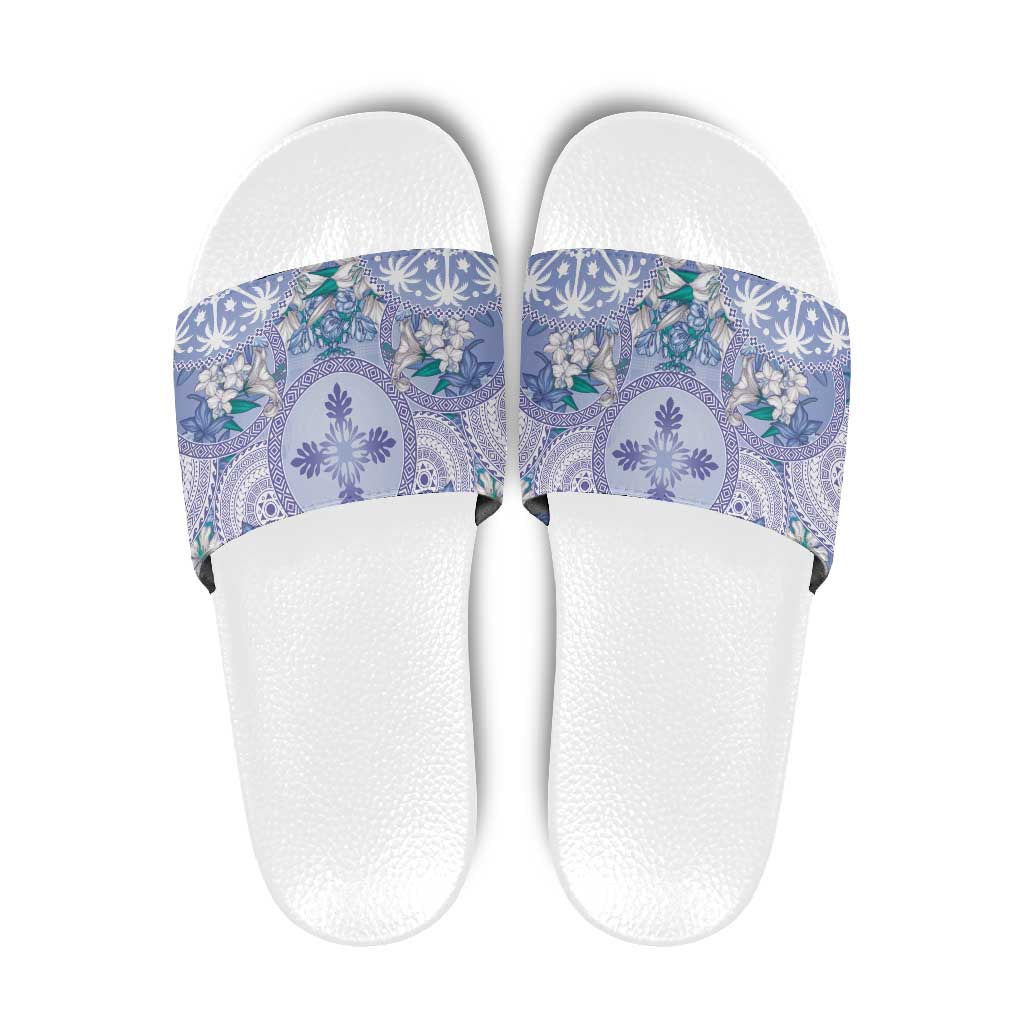 Hawaii Violet Palaka Slide Sandals With Tapa Pattern Tropical Flowers LT05 Violet - Polynesian Pride