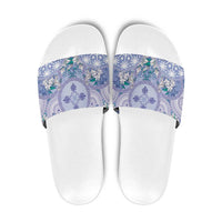 Hawaii Violet Palaka Slide Sandals With Tapa Pattern Tropical Flowers LT05 Violet - Polynesian Pride