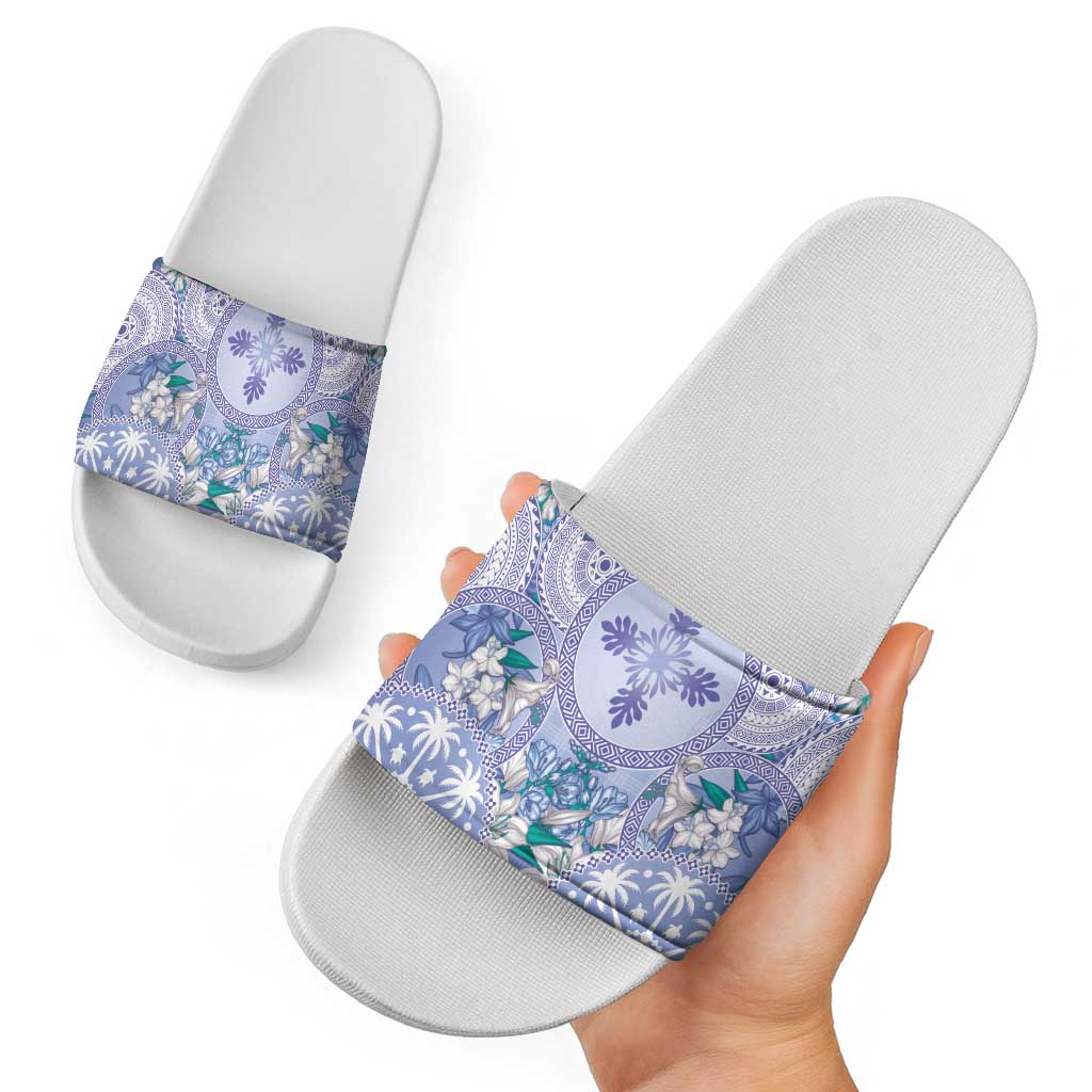 Hawaii Violet Palaka Slide Sandals With Tapa Pattern Tropical Flowers LT05 - Polynesian Pride