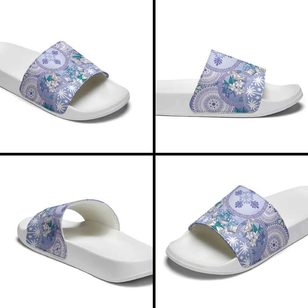 Hawaii Violet Palaka Slide Sandals With Tapa Pattern Tropical Flowers LT05 - Polynesian Pride