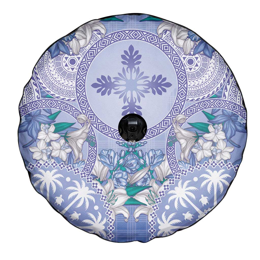 Hawaii Violet Palaka Spare Tire Cover With Tapa Pattern Tropical Flowers - Polynesian Pride