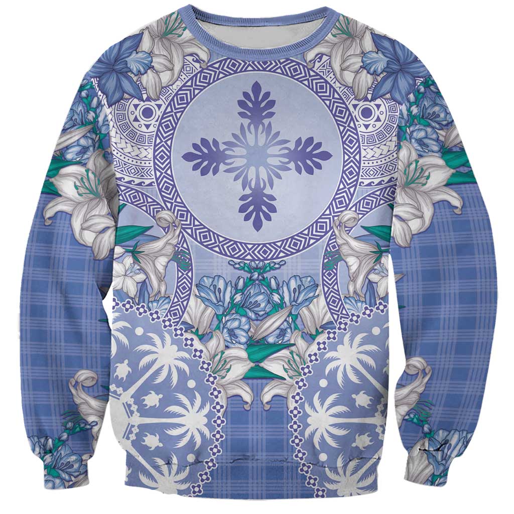 Hawaii Violet Palaka Sweatshirt With Tapa Pattern Tropical Flowers LT05 Unisex Violet - Polynesian Pride