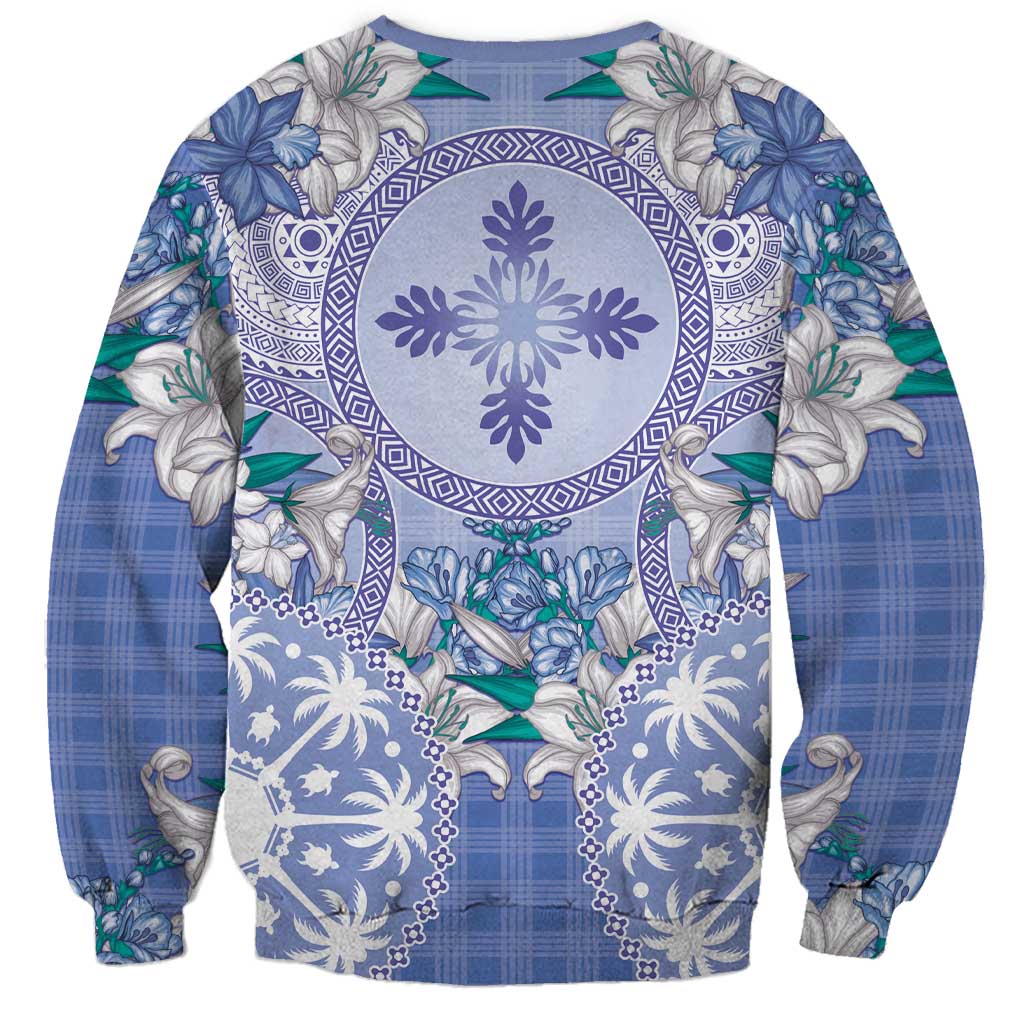 Hawaii Violet Palaka Sweatshirt With Tapa Pattern Tropical Flowers LT05 - Polynesian Pride