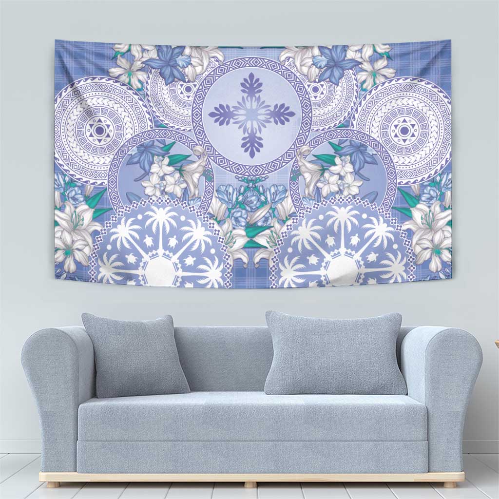 Hawaii Violet Palaka Tapestry With Tapa Pattern Tropical Flowers LT05 - Polynesian Pride