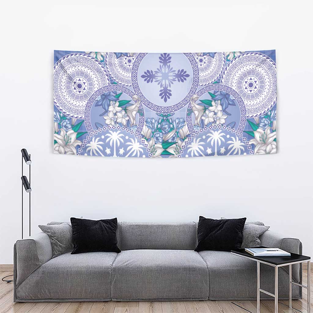 Hawaii Violet Palaka Tapestry With Tapa Pattern Tropical Flowers LT05 - Polynesian Pride
