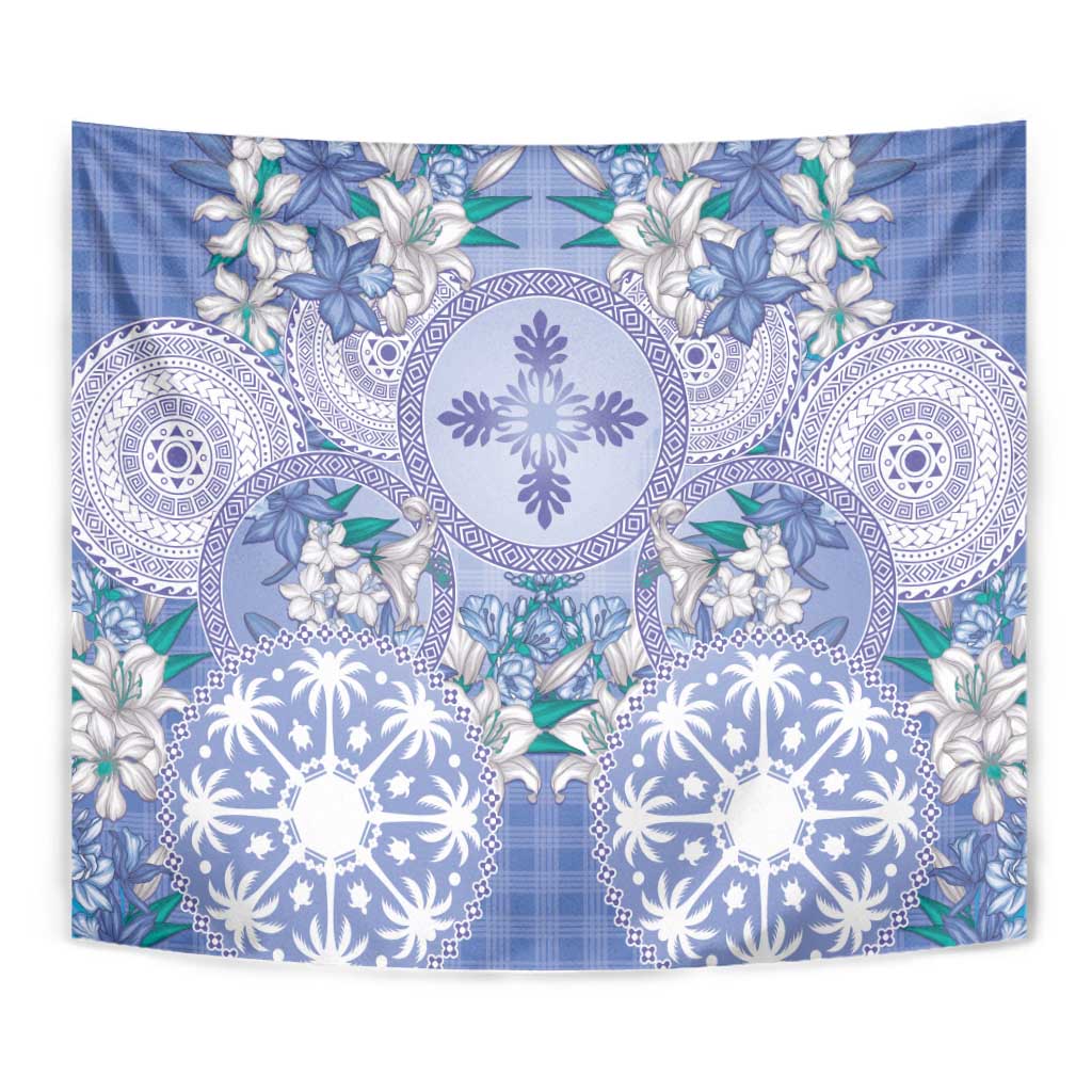 Hawaii Violet Palaka Tapestry With Tapa Pattern Tropical Flowers LT05 - Polynesian Pride