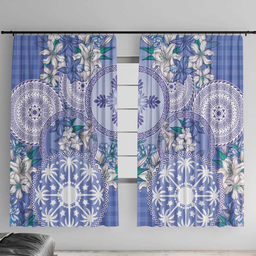 Hawaii Violet Palaka Window Curtain With Tapa Pattern Tropical Flowers LT05 With Hooks Violet - Polynesian Pride