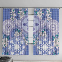 Hawaii Violet Palaka Window Curtain With Tapa Pattern Tropical Flowers LT05 With Hooks Violet - Polynesian Pride