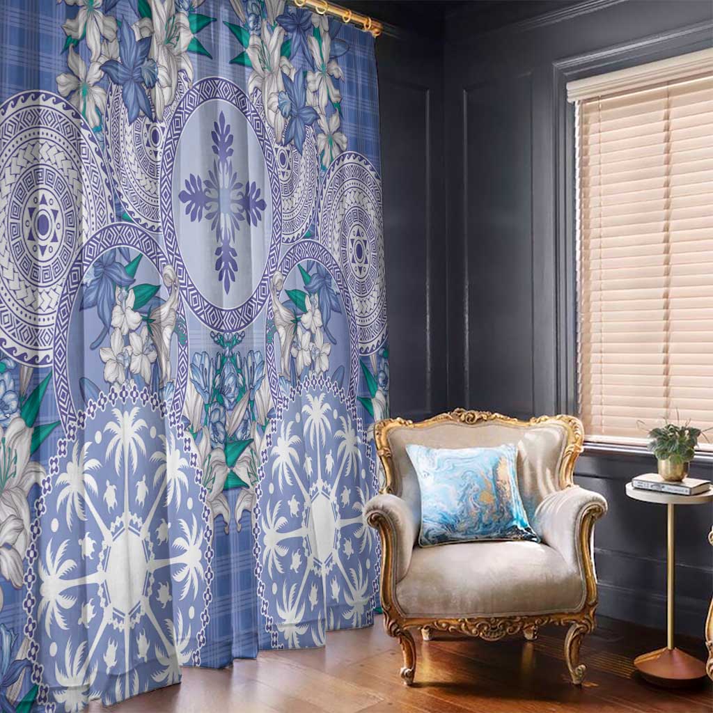 Hawaii Violet Palaka Window Curtain With Tapa Pattern Tropical Flowers LT05 - Polynesian Pride