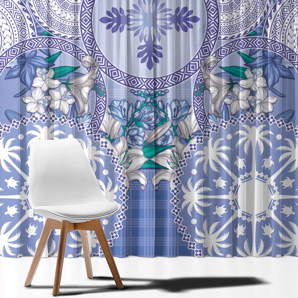 Hawaii Violet Palaka Window Curtain With Tapa Pattern Tropical Flowers LT05 - Polynesian Pride