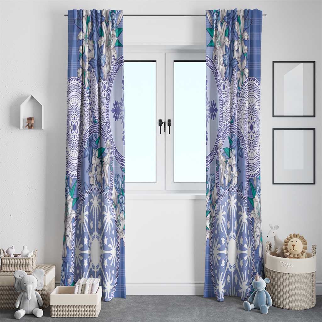 Hawaii Violet Palaka Window Curtain With Tapa Pattern Tropical Flowers LT05 - Polynesian Pride