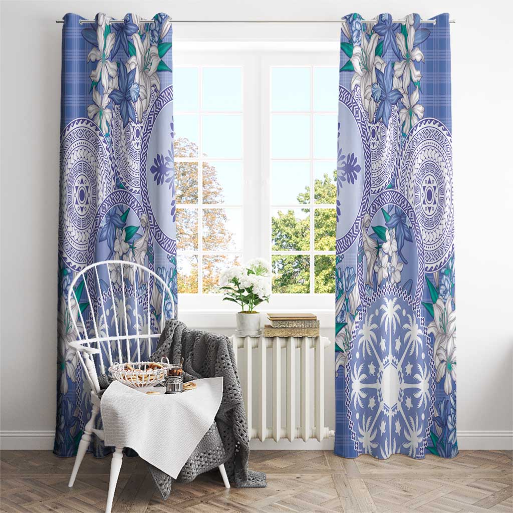 Hawaii Violet Palaka Window Curtain With Tapa Pattern Tropical Flowers LT05 - Polynesian Pride