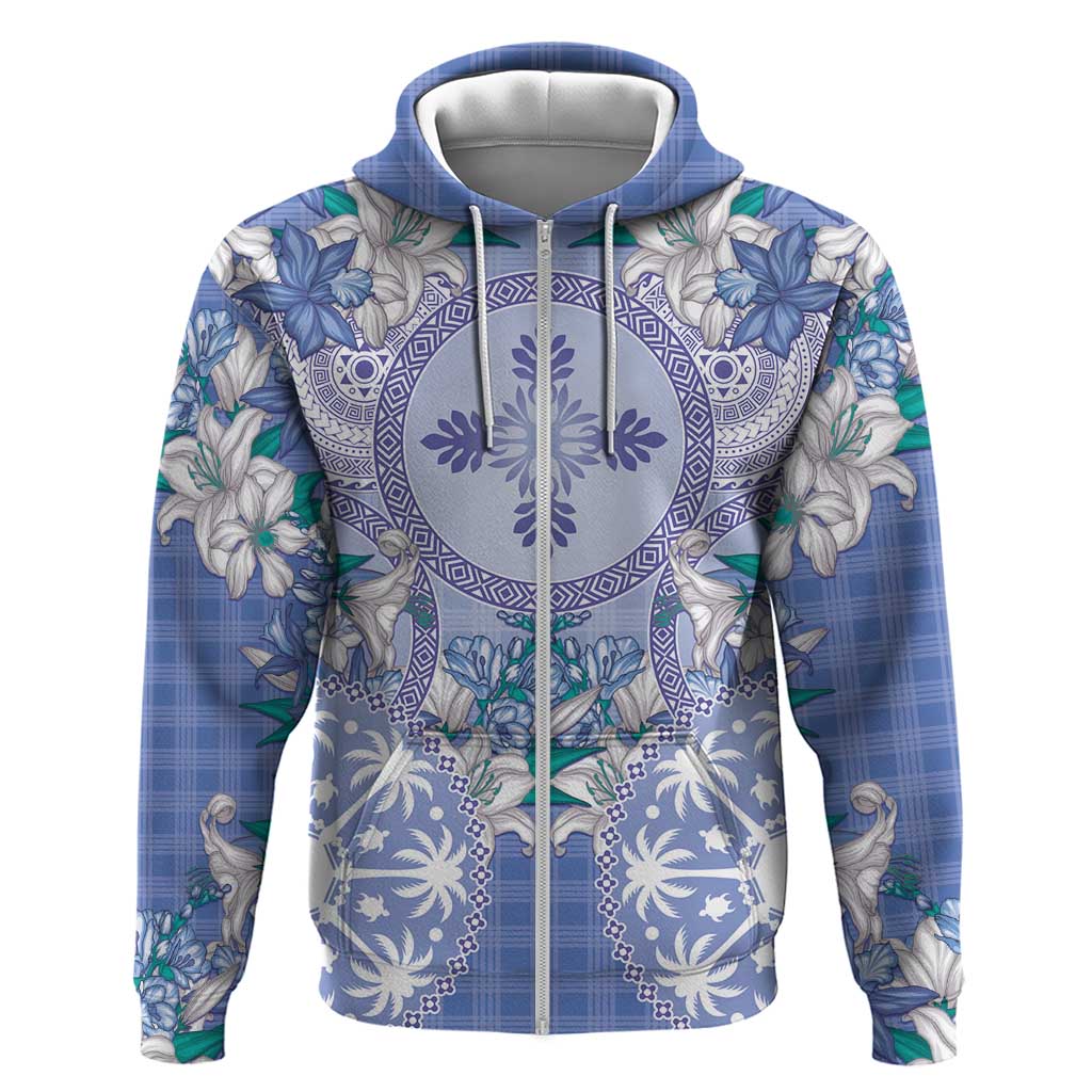 Hawaii Violet Palaka Zip Hoodie With Tapa Pattern Tropical Flowers LT05 Zip Hoodie Violet - Polynesian Pride
