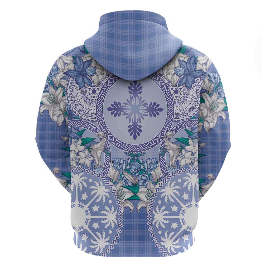 Hawaii Violet Palaka Zip Hoodie With Tapa Pattern Tropical Flowers LT05 - Polynesian Pride