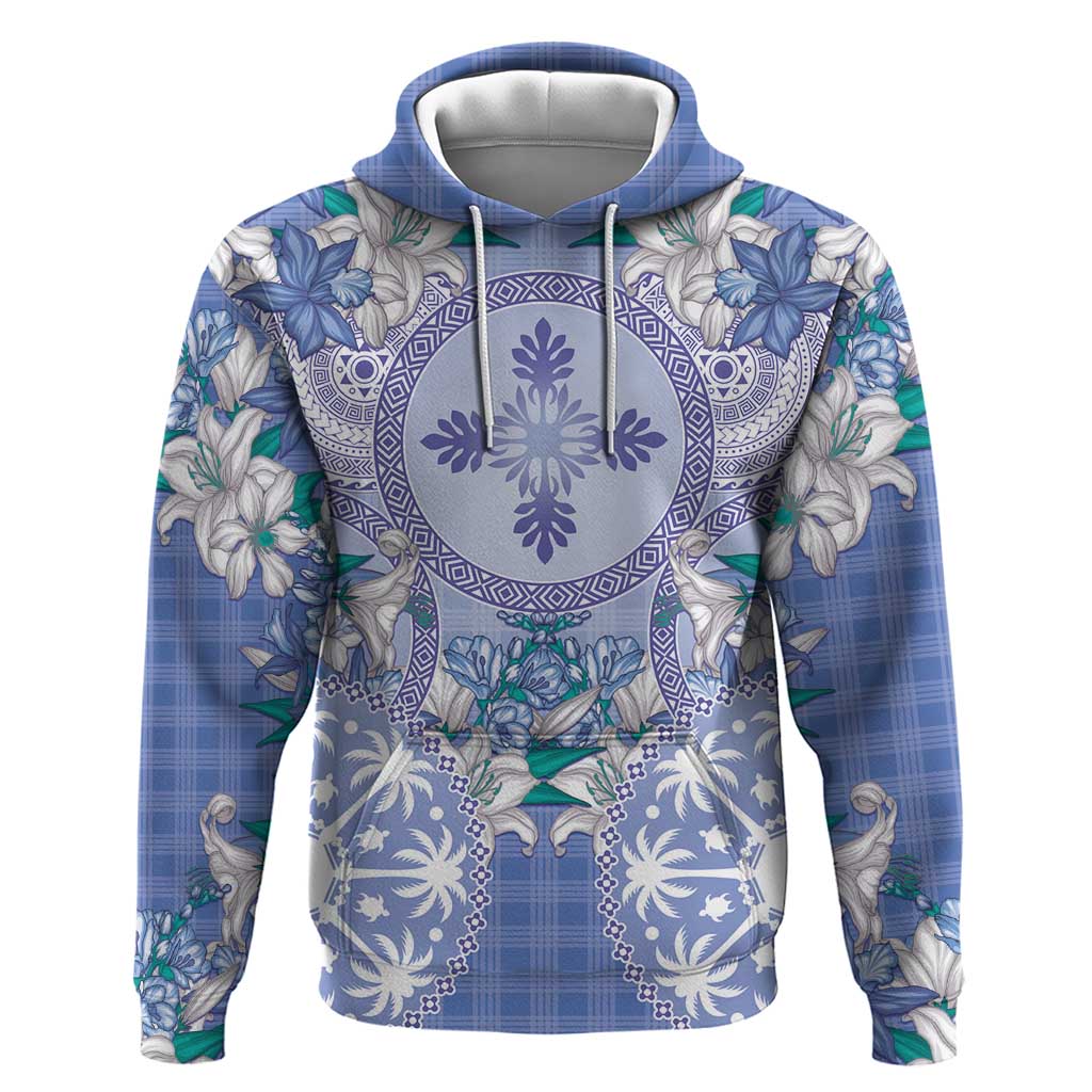 Hawaii Violet Palaka Zip Hoodie With Tapa Pattern Tropical Flowers LT05 Pullover Hoodie Violet - Polynesian Pride