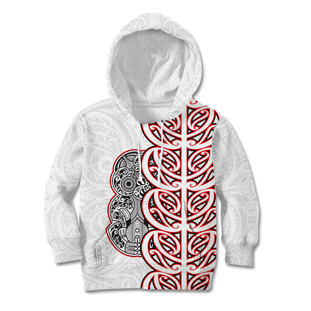 Aotearoa New Zealand Kid Hoodie Maori Marae Pattern Tiki LT05 White - Polynesian Pride