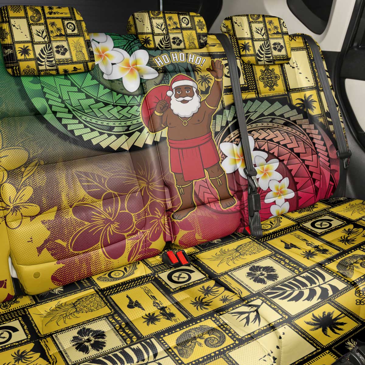 Vanuatu Christmas Back Car Seat Cover Ni-Van Santa Retro Style - Polynesian Pride