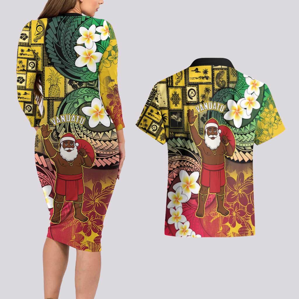Vanuatu Christmas Couples Matching Long Sleeve Bodycon Dress and Hawaiian Shirt Ni-Van Santa Retro Style - Polynesian Pride