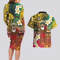 Vanuatu Christmas Couples Matching Long Sleeve Bodycon Dress and Hawaiian Shirt Ni-Van Santa Retro Style - Polynesian Pride