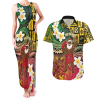 Vanuatu Christmas Couples Matching Tank Maxi Dress and Hawaiian Shirt Ni-Van Santa Retro Style - Polynesian Pride