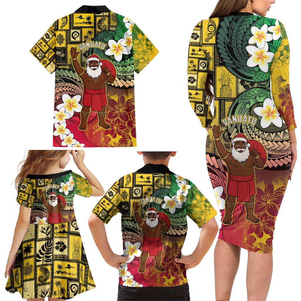 Vanuatu Christmas Family Matching Long Sleeve Bodycon Dress and Hawaiian Shirt Ni-Van Santa Retro Style - Polynesian Pride