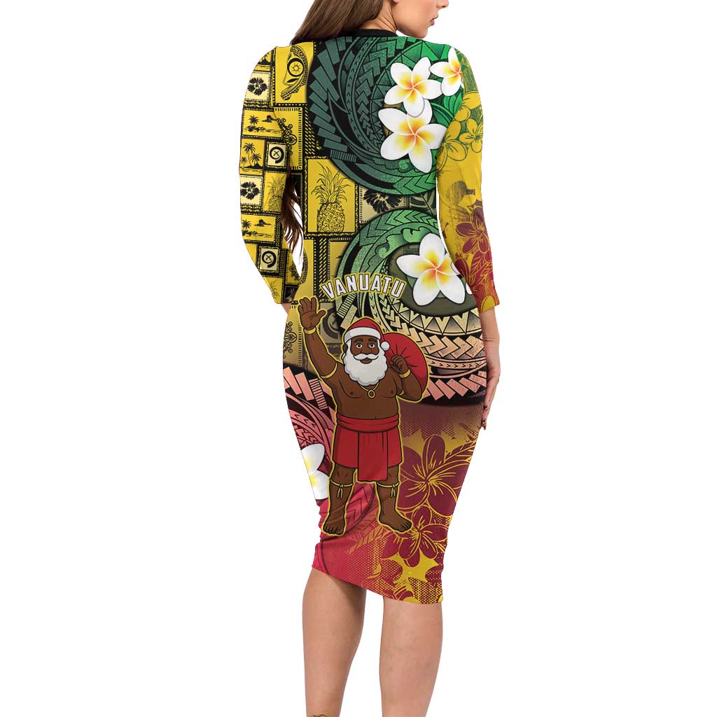 Vanuatu Christmas Family Matching Long Sleeve Bodycon Dress and Hawaiian Shirt Ni-Van Santa Retro Style - Polynesian Pride